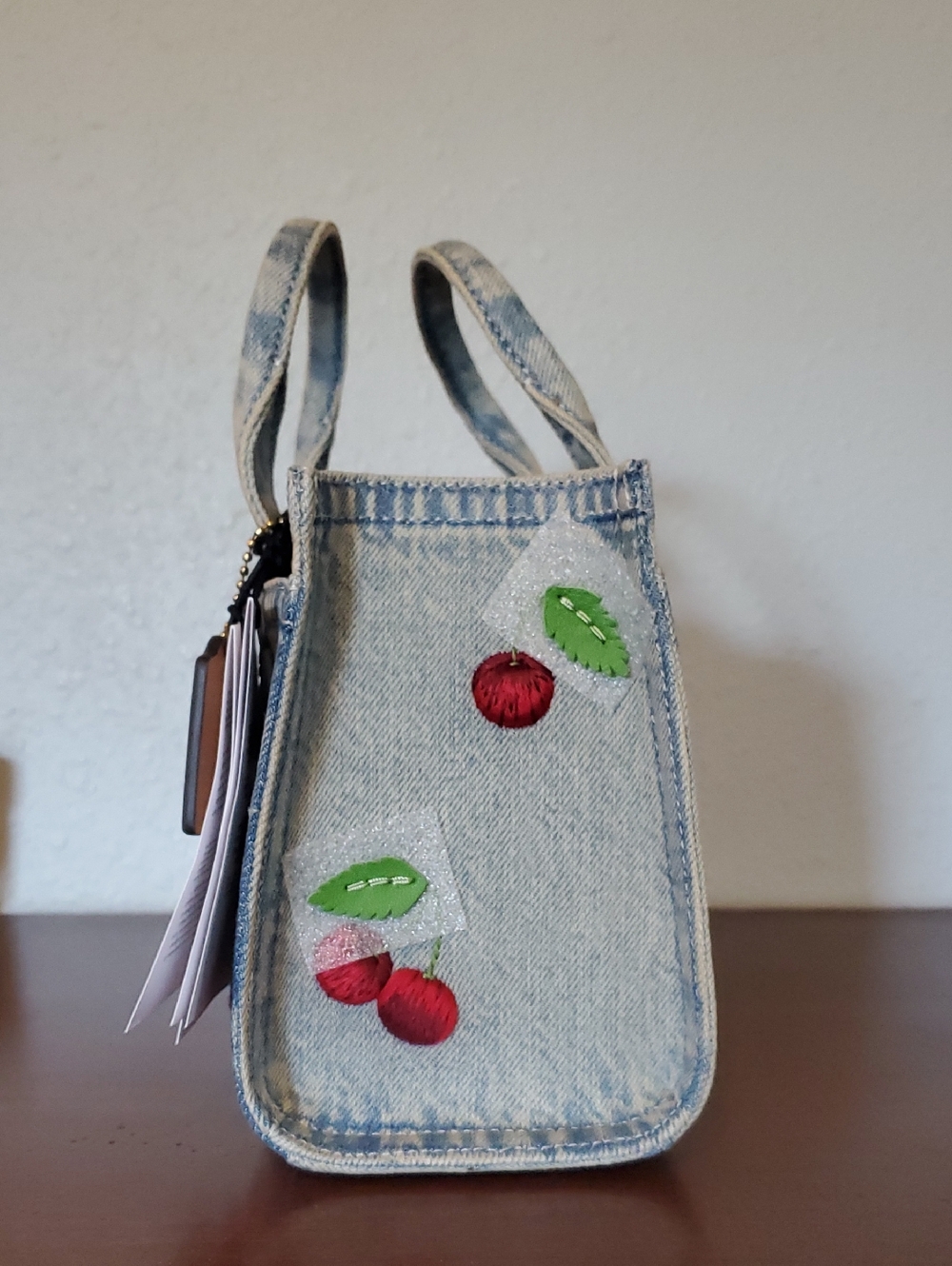 Coach Mini Denim Cherry Tote Bag - Picture 2 of 5